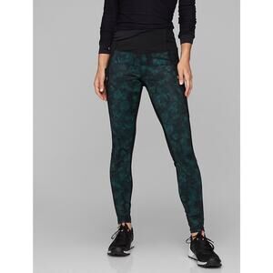 Athleta Frost High Traverse Tight Leggings Black Green Floral Small Pockets Warm
